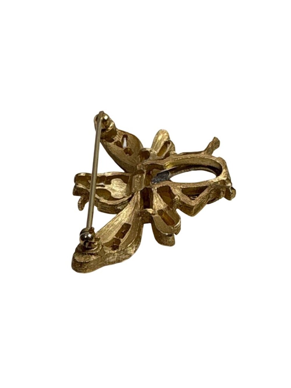 Trifari Gold-Tone Bee Brooch Pin With Yellow Lucite Body Vintage, Signed - Picture 6 of 12